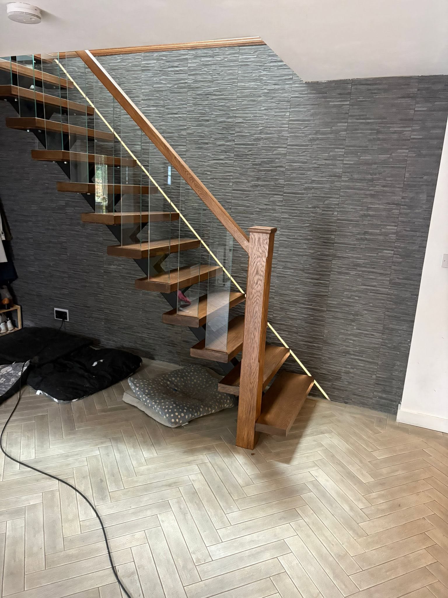 Glass balustrade and staircase joinery designed for a modern home